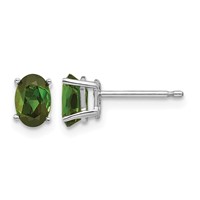 14K White Gold 6x 4mm Oval Green Tourmaline Post Earrings view 1