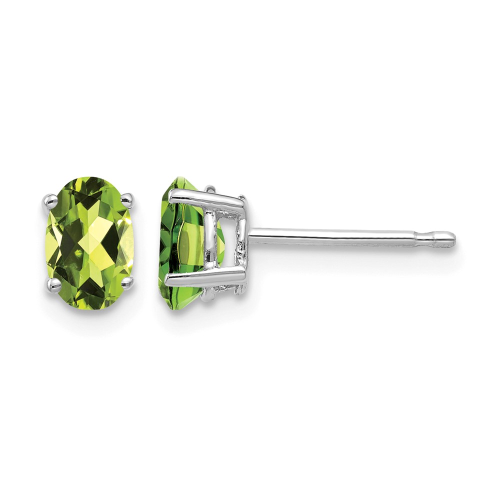 14K White Gold 6x 4mm Oval Peridot Post Earrings