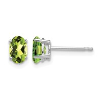 14K White Gold 6x 4mm Oval Peridot Post Earrings view 1