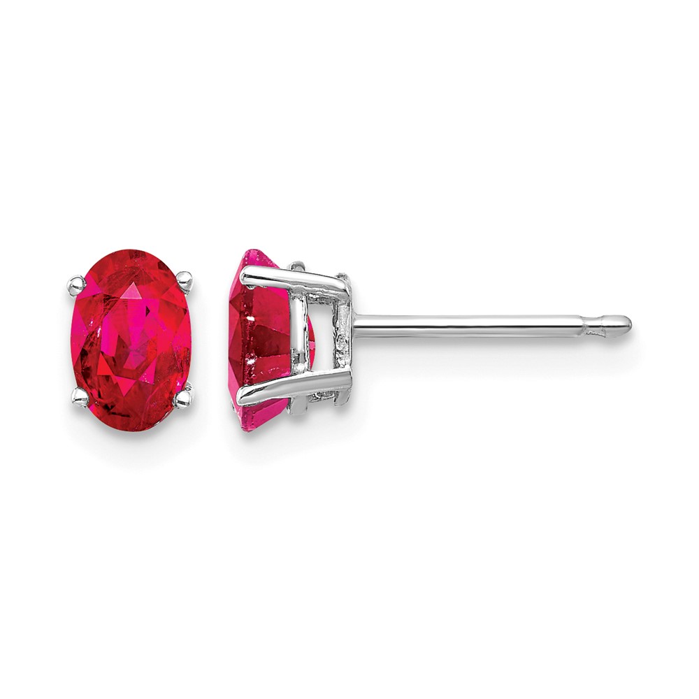 14K White Gold 6x4mm Oval Ruby Post Earrings