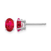 14K White Gold 6x4mm Oval Ruby Post Earrings view 1