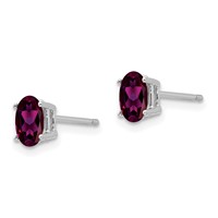 14K White Gold 6x 4mm Oval Rhodolite Garnet Post Earrings view 2