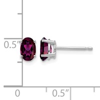 14K White Gold 6x 4mm Oval Rhodolite Garnet Post Earrings view 4