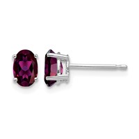 14K White Gold 6x 4mm Oval Rhodolite Garnet Post Earrings view 1