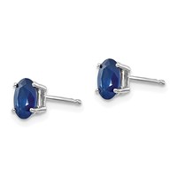 14K White Gold 6x4mm Oval Sapphire Post Earrings view 2