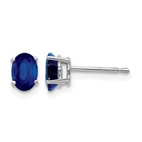 14K White Gold 6x4mm Oval Sapphire Post Earrings view 1