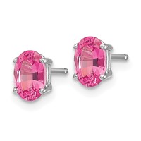 14K White Gold 6x 4mm Oval Pink Spinel Post Earrings view 2