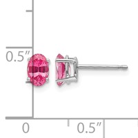 14K White Gold 6x 4mm Oval Pink Spinel Post Earrings view 4