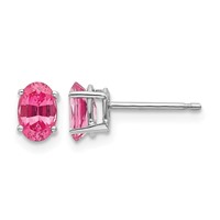 14K White Gold 6x 4mm Oval Pink Spinel Post Earrings view 1