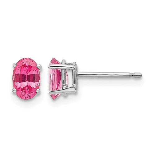 14K White Gold 6x 4mm Oval Pink Spinel Post Earrings