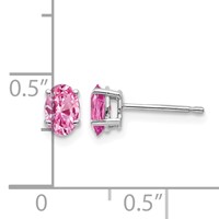 14K White Gold 6x 4mm Oval Pink Sapphire Post Earrings view 4