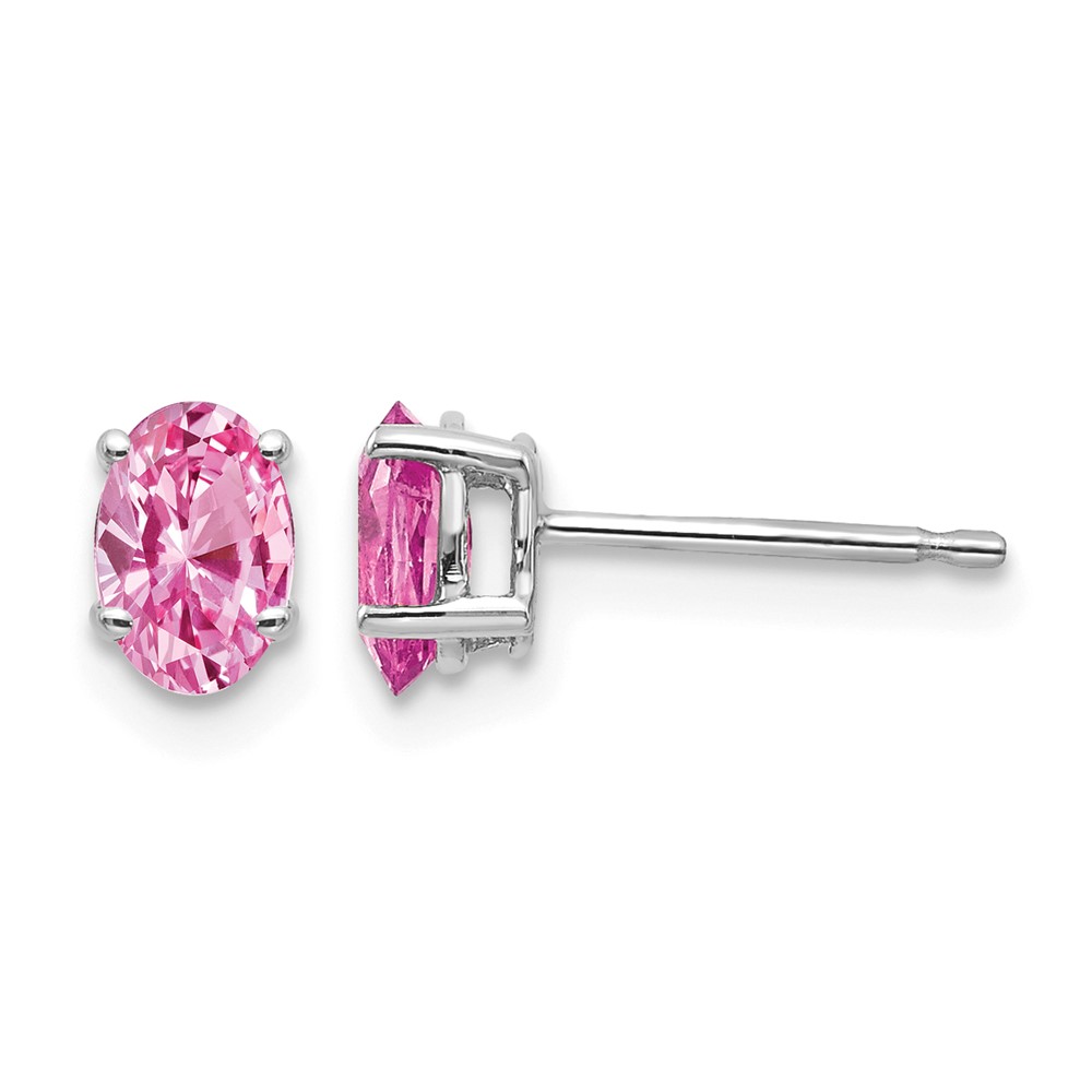 14K White Gold 6x 4mm Oval Pink Sapphire Post Earrings