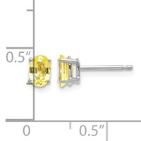 14K White Gold 6x4mm Oval Yellow Sapphire Post Earrings view 4