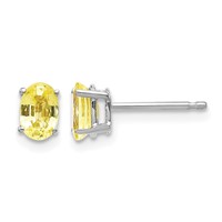 14K White Gold 6x4mm Oval Yellow Sapphire Post Earrings view 1