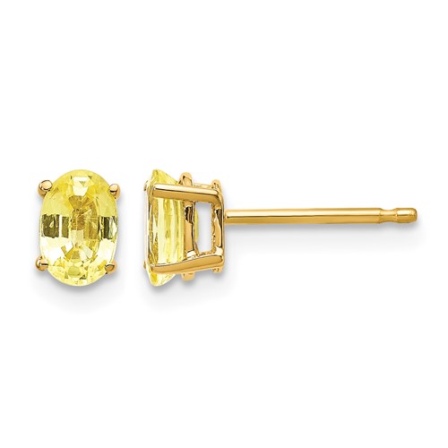 14K Yellow Gold 6x 4mm Oval Yellow Sapphire Post Earrings