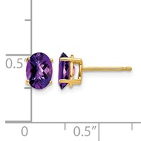 14K Yellow Gold 7x 5mm Oval Checker-cut Amethyst Post Earrings view 4