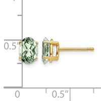 14K Yellow Gold 7x5mm Oval Green Quartz Post Earrings view 4