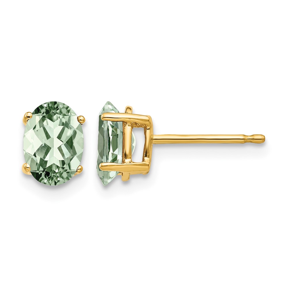 14K Yellow Gold 7x5mm Oval Green Quartz Post Earrings
