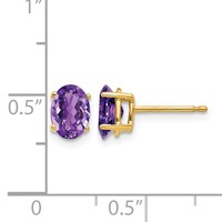 14K Yellow Gold 7x 5mm Oval Amethyst Post Earrings view 4