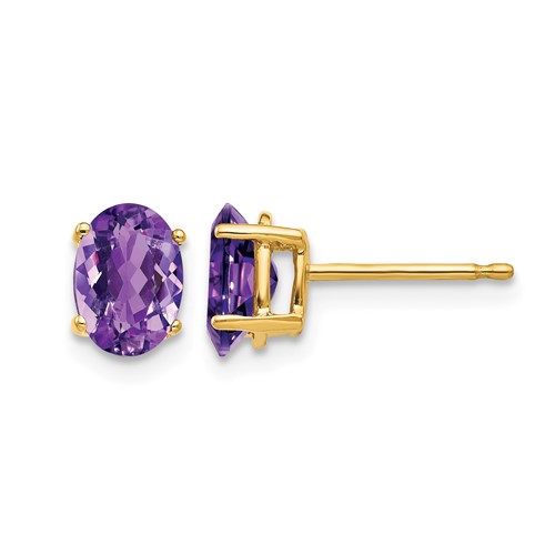 14K Yellow Gold 7x 5mm Oval Amethyst Post Earrings