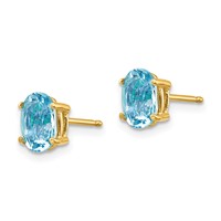 14K Yellow Gold 7x 5mm Oval Aquamarine Post Earrings view 2