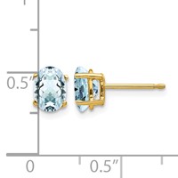 14K Yellow Gold 7x 5mm Oval Aquamarine Post Earrings view 4