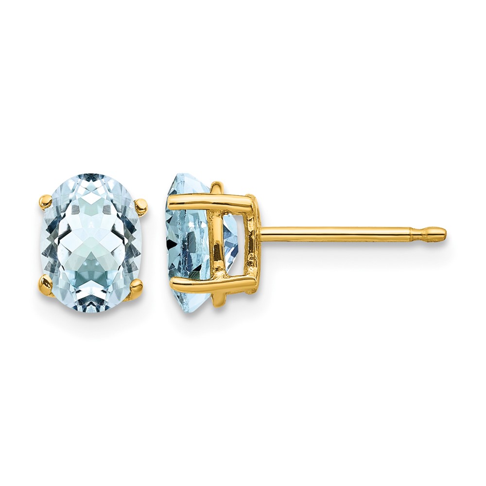 14K Yellow Gold 7x 5mm Oval Aquamarine Post Earrings