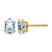 14K Yellow Gold 7x 5mm Oval Aquamarine Post Earrings view 1