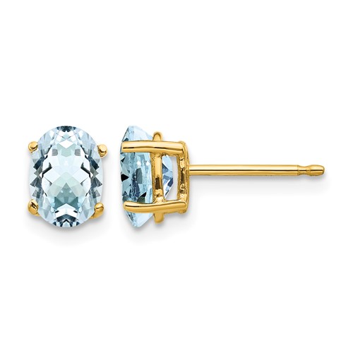 14K Yellow Gold 7x 5mm Oval Aquamarine Post Earrings