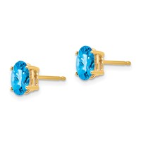 14K Yellow Gold 7x5mm Oval Checker-cut Blue Topaz Post Earrings view 2