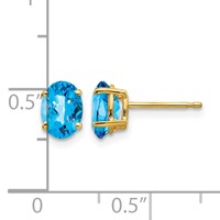14K Yellow Gold 7x5mm Oval Checker-cut Blue Topaz Post Earrings view 4