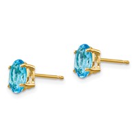 14K Yellow Gold 7x 5mm Oval Blue Topaz Post Earrings view 2