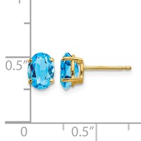 14K Yellow Gold 7x 5mm Oval Blue Topaz Post Earrings view 4