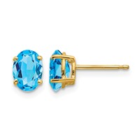 14K Yellow Gold 7x 5mm Oval Blue Topaz Post Earrings view 1