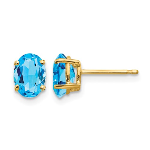 14K Yellow Gold 7x 5mm Oval Blue Topaz Post Earrings