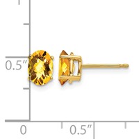 14K Yellow Gold 7x 5mm Oval Checker-cut Citrine Post Earrings view 4