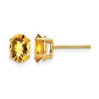 14K Yellow Gold 7x 5mm Oval Checker-cut Citrine Post Earrings view 1