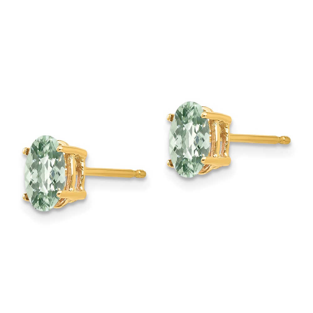 14k 7x5 Oval Checker-Cut Green Quartz Earrings (XE87CG)