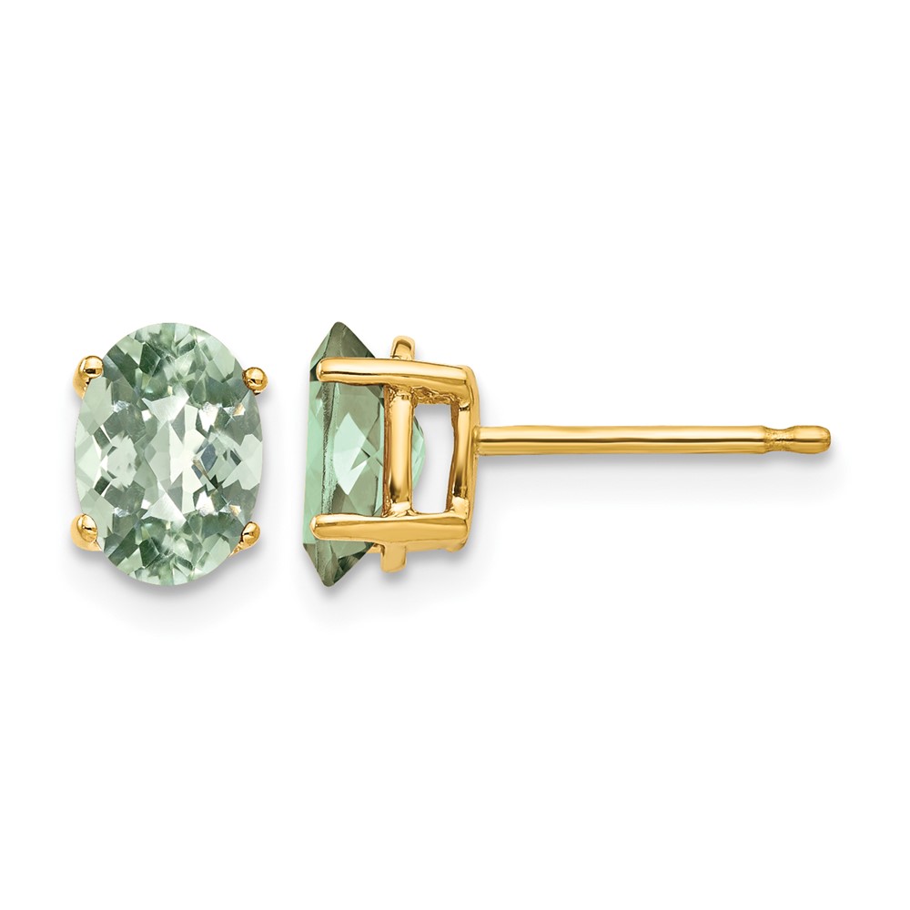 14k 7x5 Oval Checker-Cut Green Quartz Earrings (XE87CG)