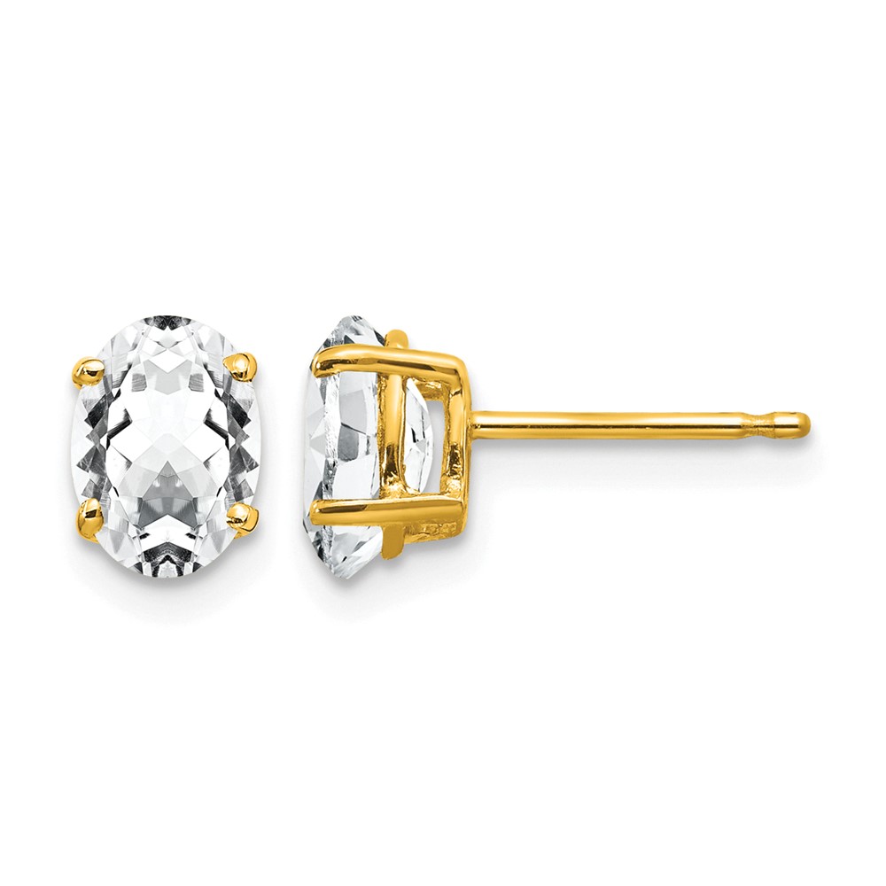 14K 7x5mm Oval Cubic Zirconia Post Earrings
