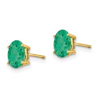 14K Yellow Gold 7x 5mm Oval Emerald Post Earrings view 2