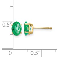 14K Yellow Gold 7x 5mm Oval Emerald Post Earrings view 4