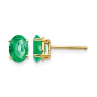 14K Yellow Gold 7x 5mm Oval Emerald Post Earrings view 1