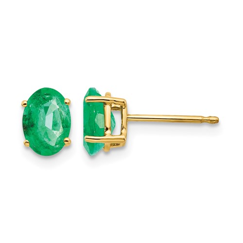 14K Yellow Gold 7x 5mm Oval Emerald Post Earrings