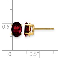 14K Yellow Gold 7x 5mm Oval Garnet Post Earrings view 4