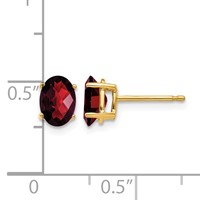 14K Yellow Gold 7x 5mm Oval Checker-cut Garnet Post Earrings view 4