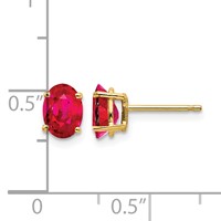 14K Yellow Gold 7x5mm Oval Ruby Post Earrings view 4