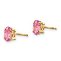 14K Yellow Gold 7x5mm Oval Pink Sapphire Post Earrings view 2