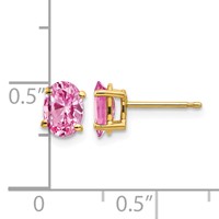 14K Yellow Gold 7x5mm Oval Pink Sapphire Post Earrings view 4