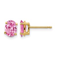 14K Yellow Gold 7x5mm Oval Pink Sapphire Post Earrings view 1